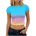 thumbnail image 3 of Fengqque Womens Summer Short Sleeve Crop Tops Crewneck Cap Sleeve T Shirts Loose Fit Basic Tees Sky Blue M(M), 3 of 5
