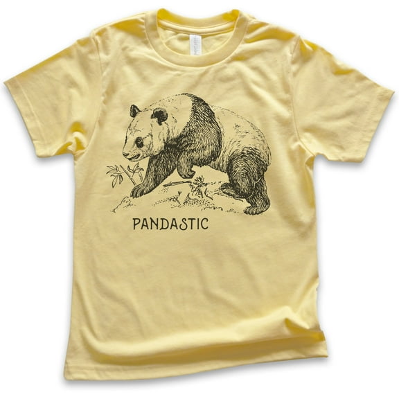 Kids Pandastic Shirt, Youth Kids Boy Girl T-Shirt, Panda Bear Shirt, Bear Shirt, Yellow, Medium