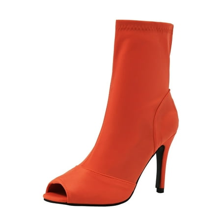 

Women Walking Shoes Womens Shoes Solid Color Casual Elastic Fabric Side Zipper Square Toe Stiletto Fish Mouth High Heels high heels for Women Mesh Red