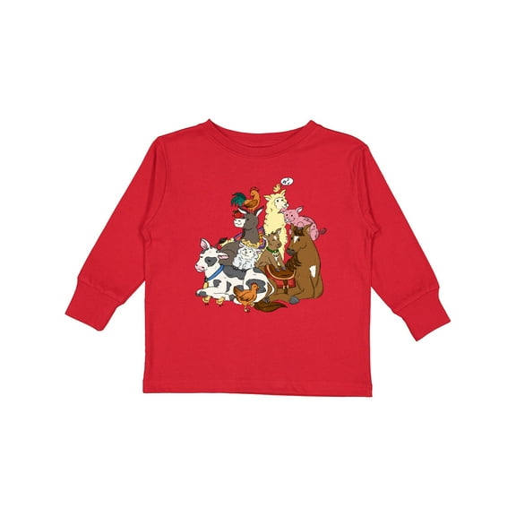 Inktastic Happy Farm Animals Boys or Girls Long Sleeve Toddler T-Shirt