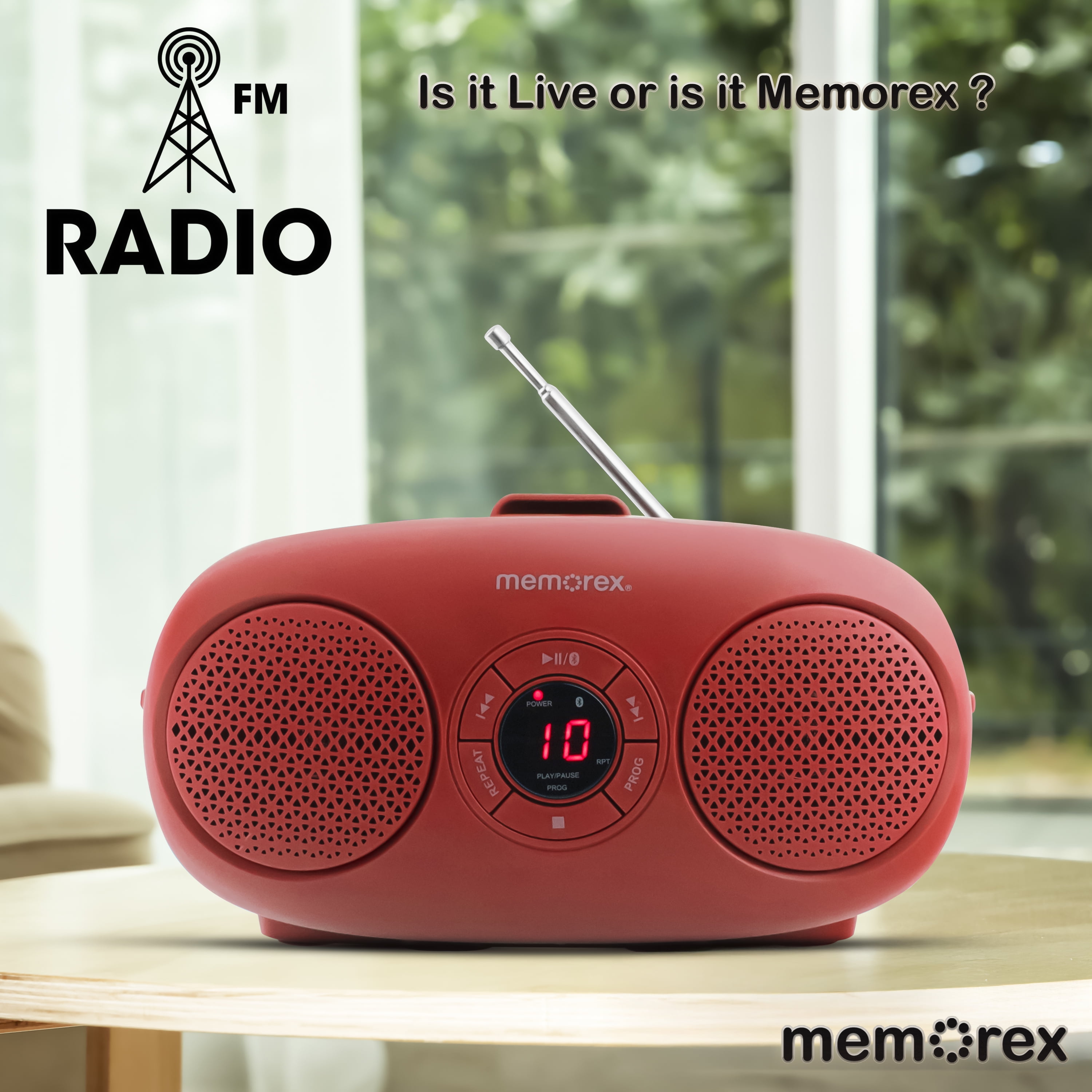 Memorex MX-BCD20(R) Portable CD Player | AM/FM Stereo Radio with Telescopic Antennas | CD-R/RW Compatible | Programmable Memory | LED Display | AUX Input | AC & Battery Powered (Red)