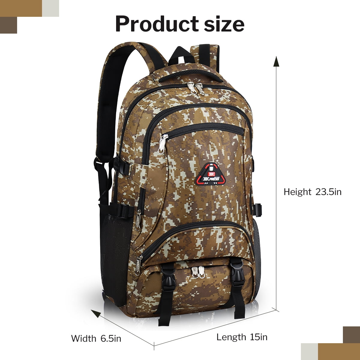New York Xpress Camo Backpack for Adults 40L Multi-Pocket Backpack for Travel Work Hiking, Deep Khaki - BP8023