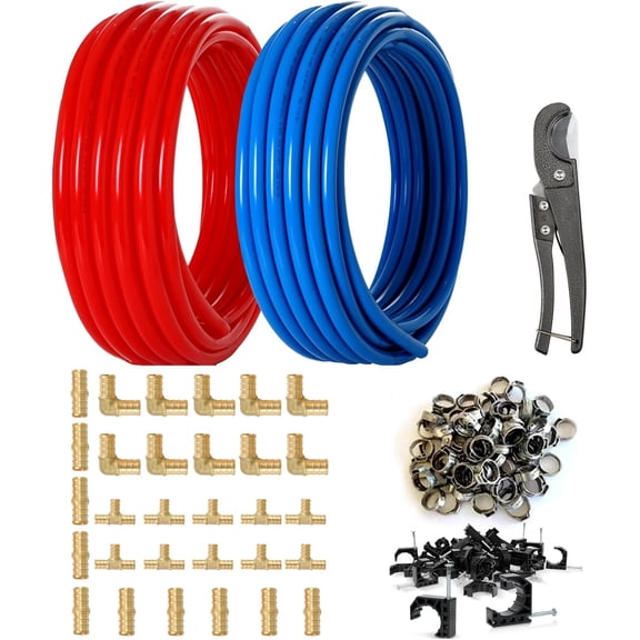 1/2 Inch Pex Tubing Plumbing Pipe,200ft Pex Pipe(Blue & Red Each 100ft) with Fittings Kit