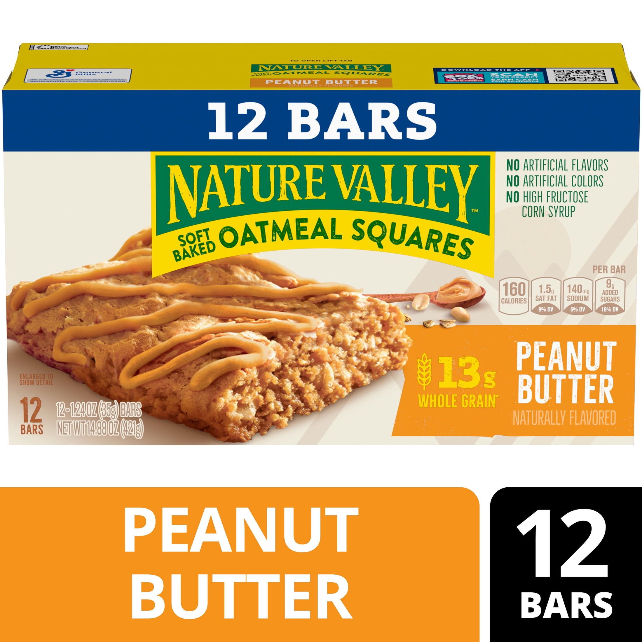 (3 pack) Nature Valley Soft Baked Oatmeal Squares, Peanut Butter, 12 Bars, 14.88 oz