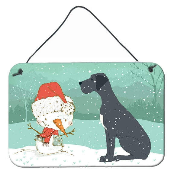 Carolines Treasures CK2039DS812 Black Great Dane and Snowman Christmas Wall or Door Hanging Prints  8x12 multicolor
