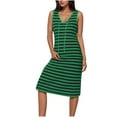 thumbnail image 2 of Sevevn Robe Mode Femme à Rayures Col en V Sans Manches avec Évent en Dentelle Ajustée Verte G Soldes, 2 of 8