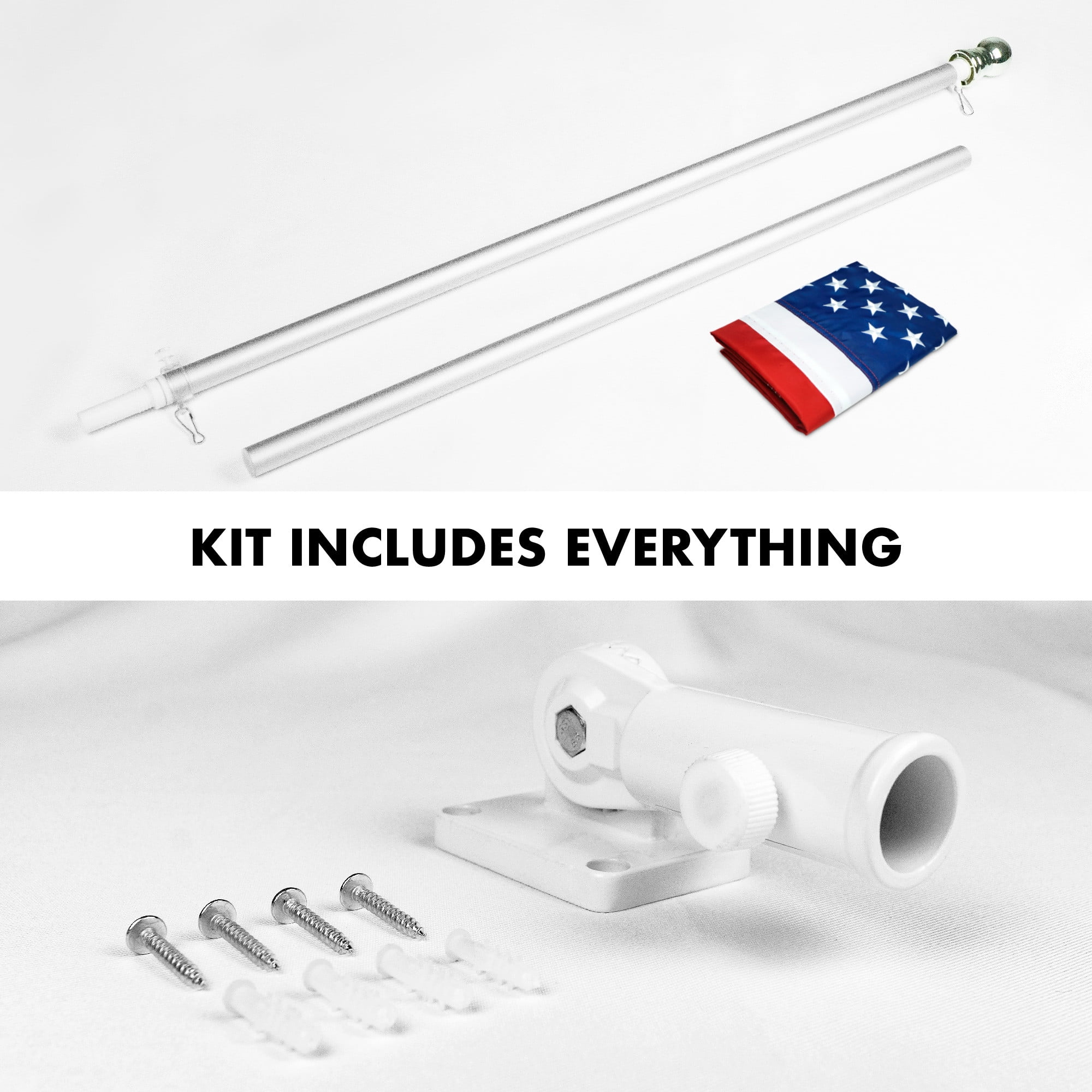 G128 - 5 Feet Tangle Free Spinning Flagpole (Silver) American Flag Pole Sleeve Embroidered 2x3 ft American Flag Pole Sleeve (Flag Included) Aluminum Flag Pole