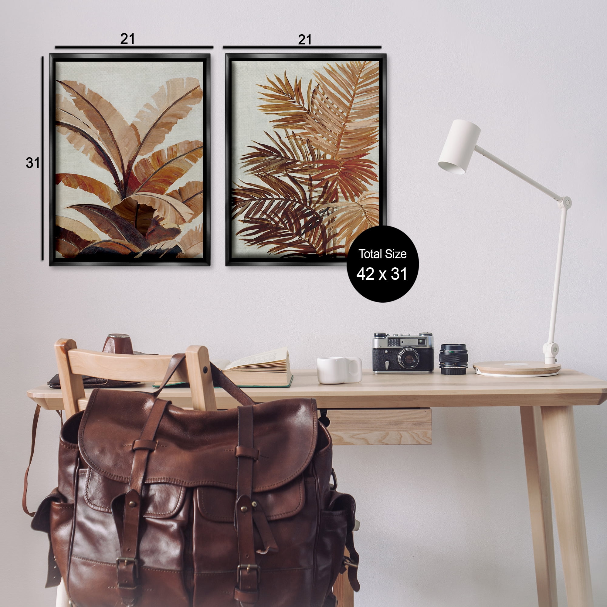 Stupell Industries Brown Tropical Palm Plants Plants & Flowers Painting Black Floater Framed Canvas Art Print Wall Art, 21 x 31, Set of 2