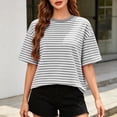 thumbnail image 3 of FAIWAD Summer Tops for Women Striped Tie Back Short Sleeve Crew Neck T Shirts Casual Going Out Blouses, 3 of 9