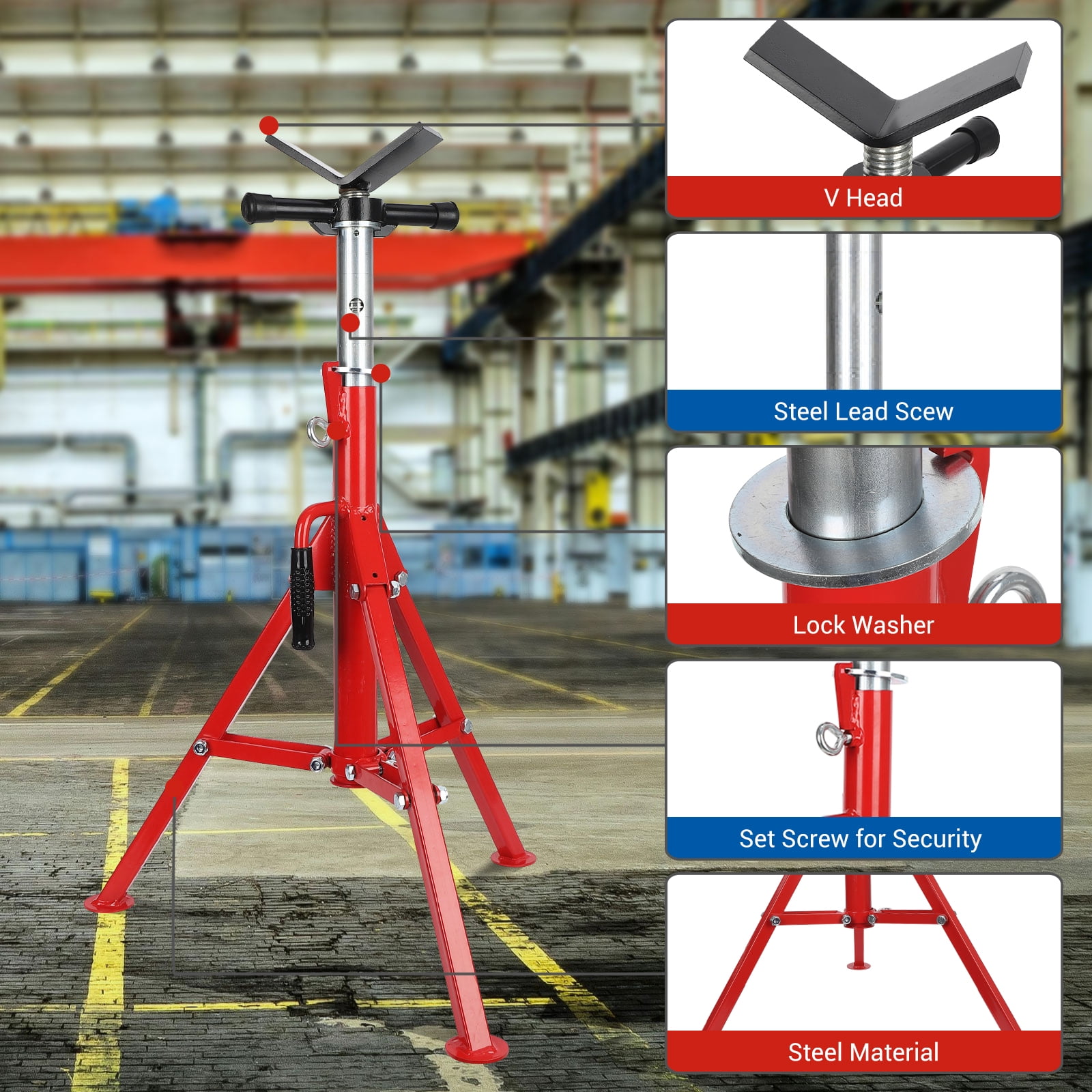 Towallmark V Head Pipe Stand, Adjustable Height 28\"-52\", Pipe Jack Stands 2500 lb. Load Capacity, Portable Folding Pipe Stands, Carbon Steel Body More Durable