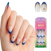 imPRESS X WICKED: FOR GOOD Press On Nails, ‘Wickedly Brave’, Blue, Medium Oval, 30 Fake Nails