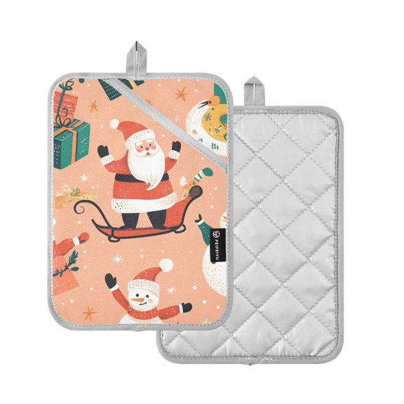 Yayeee Pot Holders Kitchen Heat Resistant with Pocket 7"x9.8" Cotton Oven Cooking Hot Pads, Pink Christmas Santa