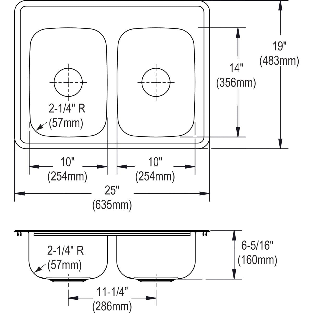 Elkay D225191 Dayton Drop In 25 in. x 19 in. Dual Basin Kitchen Sink (Stainless Steel)