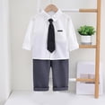 thumbnail image 2 of ZACPNCV Boy Formal Suits Wedding Outfit Long Sleeve Button Down Dress Shirt Bow Tie Suspender Pants Gentleman Gray 11-12 Years, 2 of 9