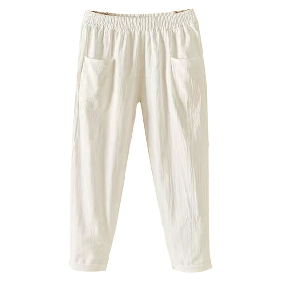 UKAP Pantalon Femme Taille Haute Palazzo Pantalon Jambe Grand Tenue d'Intérieur Boho Pantalon de Plage Blanc TG