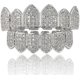 thumbnail image 1 of Diamond Grills for Your Teeth Women 18K Gold Plated Fully Iced Out CZ Vampire Top and Bottom Face Mouth Men with Extra Molding Bars Cosplay Costume--Silver set, 1 of 3