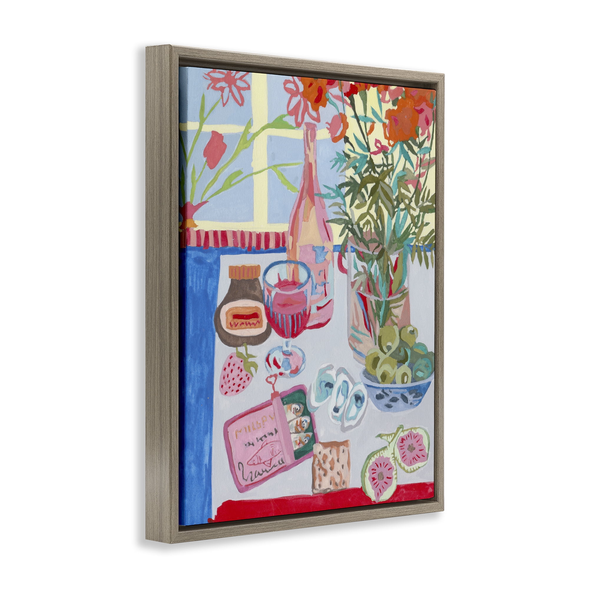Stupell Industries Red & Blue Table Setting Brown Framed Floater Canvas Wall Art, design by Melissa Wang