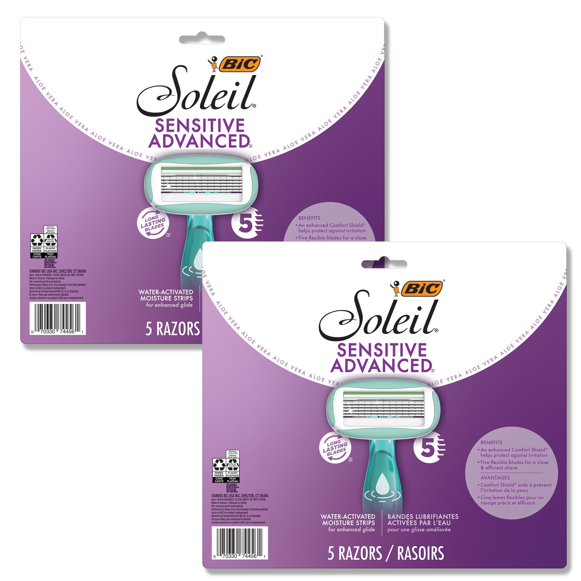 BIC Soleil Sensitive Advanced Women's Disposable Razor, Five Blade, 10 Count, Flawlessly Smooth Shave