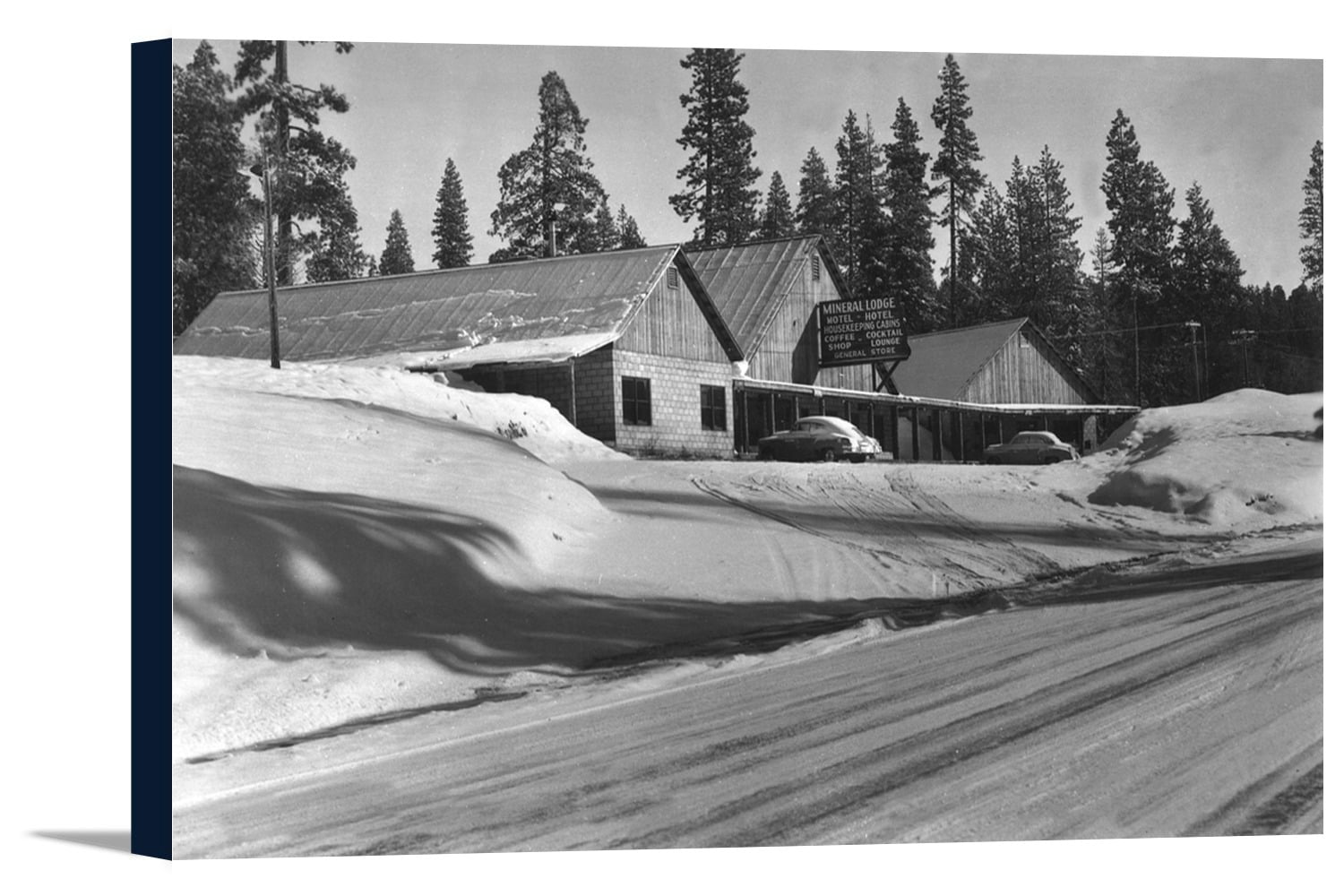 Mineral, California Exterior View of the Mineral Lodge, Winter Scene