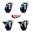 thumbnail image 2 of 3 Inch Solid Poly Wheel Swivel Top Plate Caster Set with 2 Posi Brakes SCC, 2 of 2