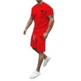 thumbnail image 1 of Ensemble de Survêtement d'Été pour Hommes avec Haut à Manches Courtes et Col Rond et Ensemble de Survêtement Décontracté à Taille Color Block, Tenue de Performance Moderne et Quotidienne, 1 of 5
