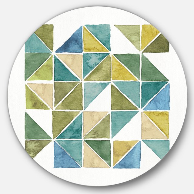 Designart 'triangle Géométrique Vert I' Cercle de Métal Glam Art Mural - Disque de 36