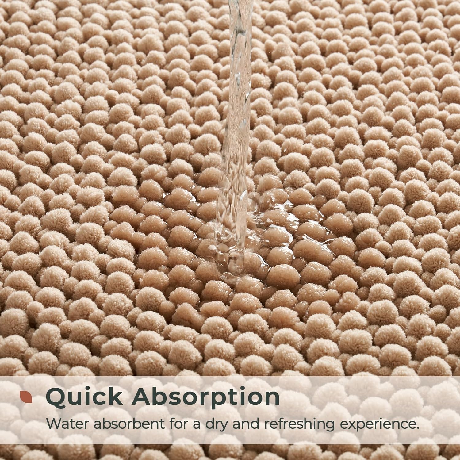 FRESHMINT Chenille Bathroom Rugs Set - 2 Piece 17''x24''+20''x32'', Non-Slip Absorbent Bath Mats, Washable Set of 2 Shower Floor Mats, Beige