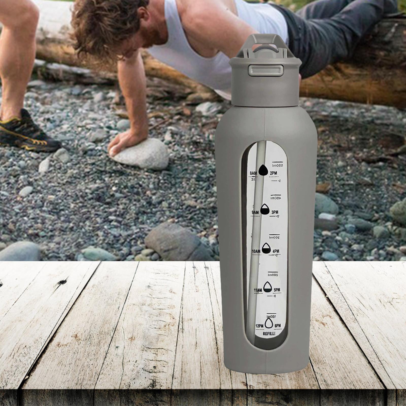 Baoblaze Glass Water Bottle Large Capacity Drinking Bottle for Workout Outdoor Hiking Gray
