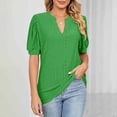 thumbnail image 6 of Xdegoge Blouse for Women V Neck Puff Short Sleeve Casual Dressy Work Office Style Loose Fit Solid Design Eyelet Hollow Out Embroidery Pattern Lightweight Summer Spring Tops, 6 of 7