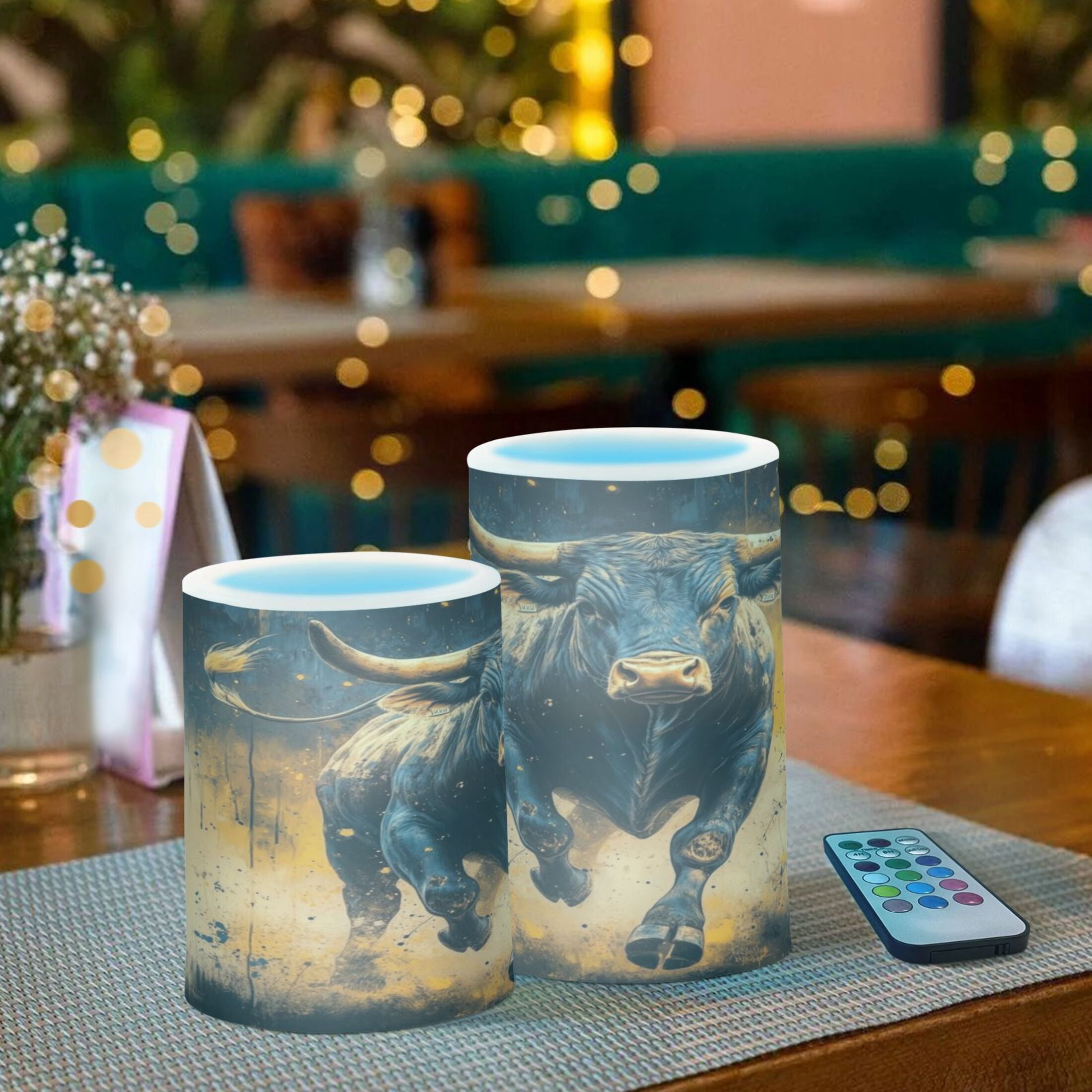 2 PCS Flameless Candles with Remote Timer LED Battery Operated Flickering Candle Light for Wedding Table Home Decoration Gifts A Bull Charging