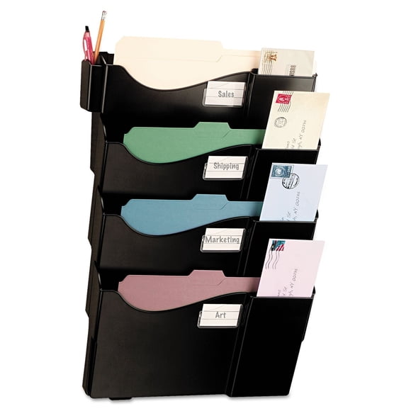 Officemate 21724 Grande Central Wall Filing System, Four Pockets, 16 5/8 x 4 3/4 x 23 1/4, Black