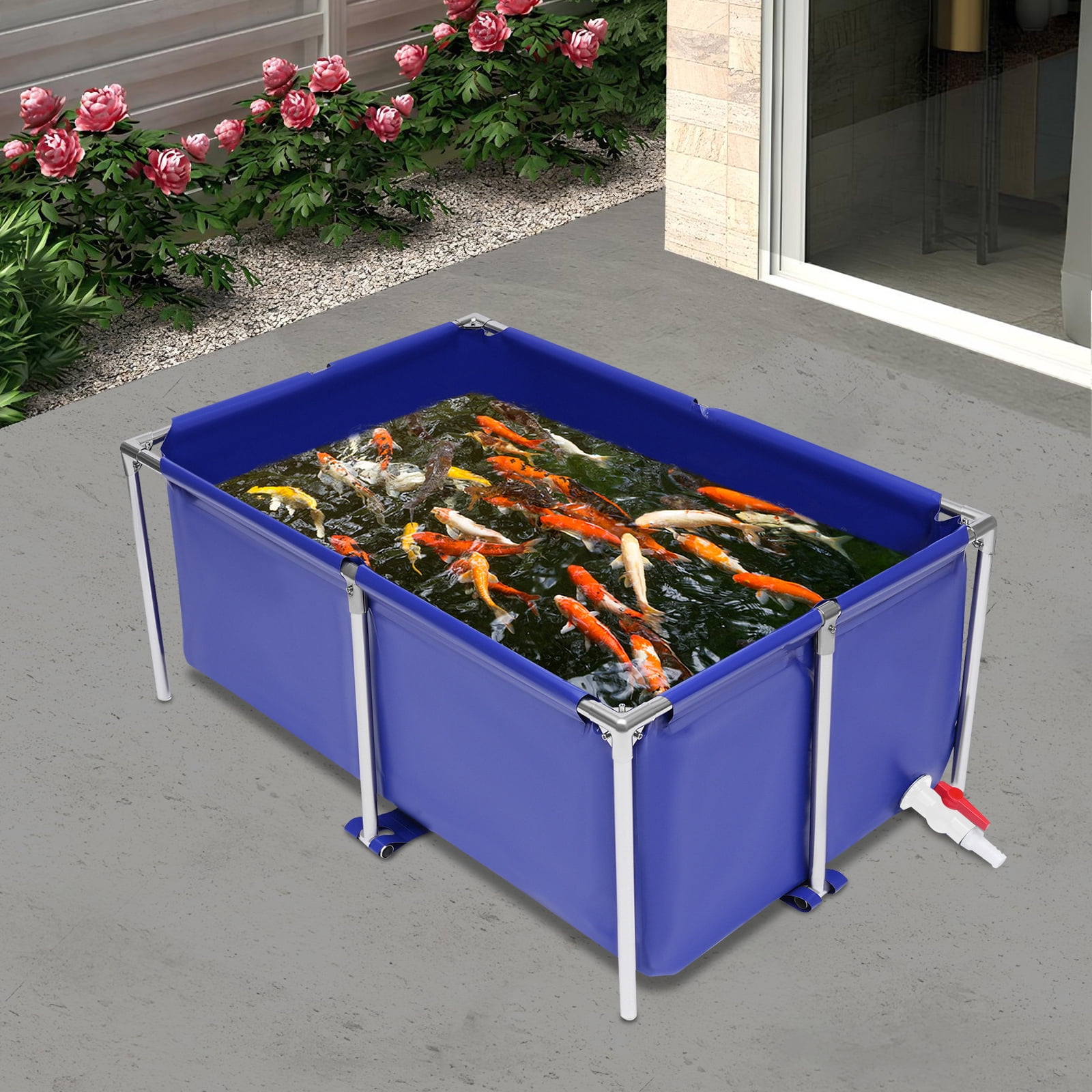 Miumaeov Canvas Fish Pond Pool,Fish Pond Liner,Durable Framed Above Ground Fish Pond Pool for Fish Farming, Aquatic Breeding & Backyard Water Gardens