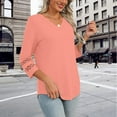 thumbnail image 3 of Breezora Womens V Neck 3 4 Sleeve Tee Casual Solid Color Loose Fit Short Sleeve Top Breathable Daily Wear XXXL Size Pink, 3 of 8