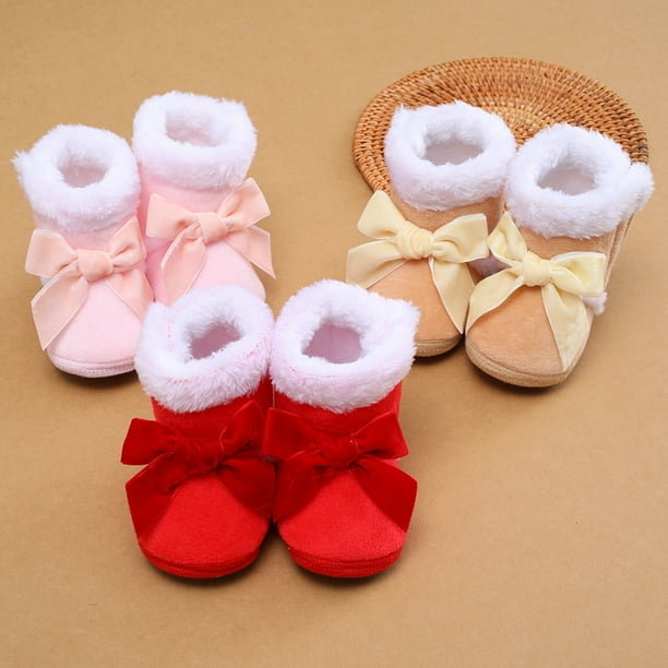 Wangsaura Baby Girl Shoes Infants Anti Slip Bow Plush Warm Winter
