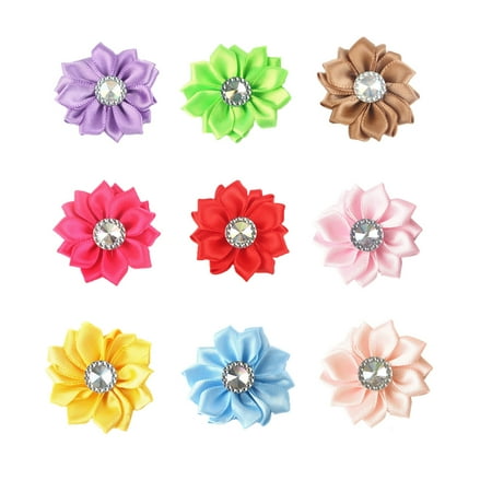 

1 Bag of 20PCS DIY Chiffon Flowers Rhinestone Inlaid Bloom Decorative Headwear Accessories (Random Mixed Color)