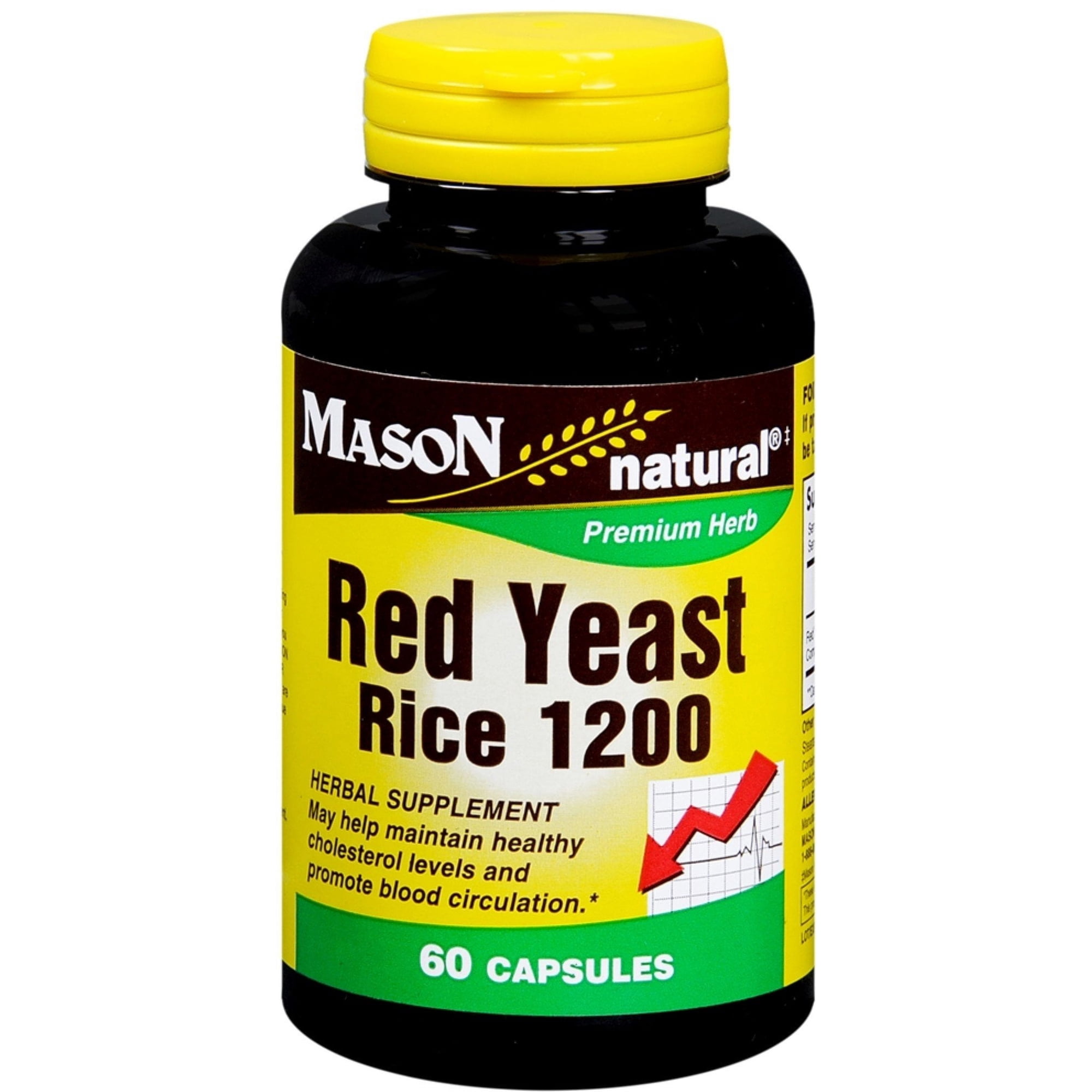 Mason Natural Red Yeast Rice Herbal Supplement Healthy Cholesterol Blood Circulation Capsules, 60 ct
