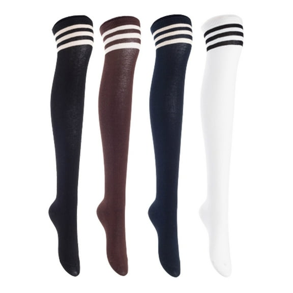 Lian LifeStyle Women's 4 Pairs Adorable Comfortable Soft Thigh High Over Knee High Cotton Socks, Size 6-9, JMYP1022 Black, Coffee, Navy, White