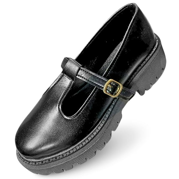 CHICVOMEY Mary Jane Shoes for Women Chunky Heel Lug Sole Mary Jane Flats with T-Strap Buckle for Work & Wedding Dressy Mary Jane Pumps