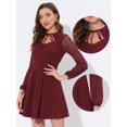 thumbnail image 2 of Minivestido gótico de manga larga de malla con volantes y cuello anudado para mujer Vino Rojo L, 2 of 4