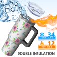 thumbnail image 5 of 40oz Pioneer Flower Floral Print Pattern Insulated Tumbler with Handle, BPA-Free Leak Proof Lid and Straws, Double Wall Vacuum, Hot 12h/Cold 34h, 5 of 6