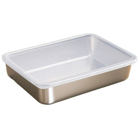 uvwlwu Food Grade 304 Stainless Steel Prep Tray With Lid For Kitchen Cooking Baking Marinating Serving And Organizing(Silver,25X20X5cm)