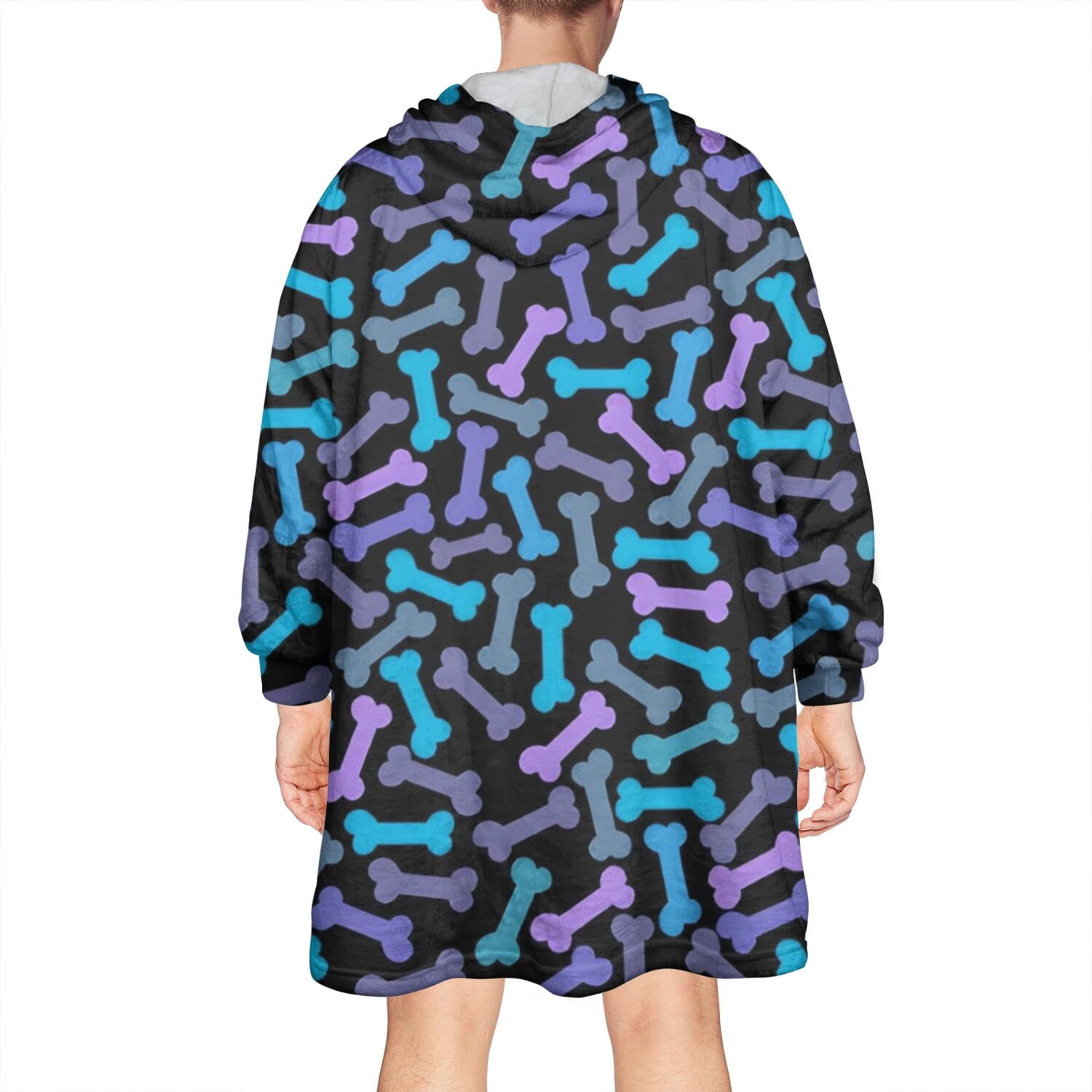 Dog Bones Wearable Oversized Blanket,Wearable Blanket Hoodie for Adults,Cozy Hooded Blankets with Super Pockets,Super Warm Fuzzy Pullover for Women & Men