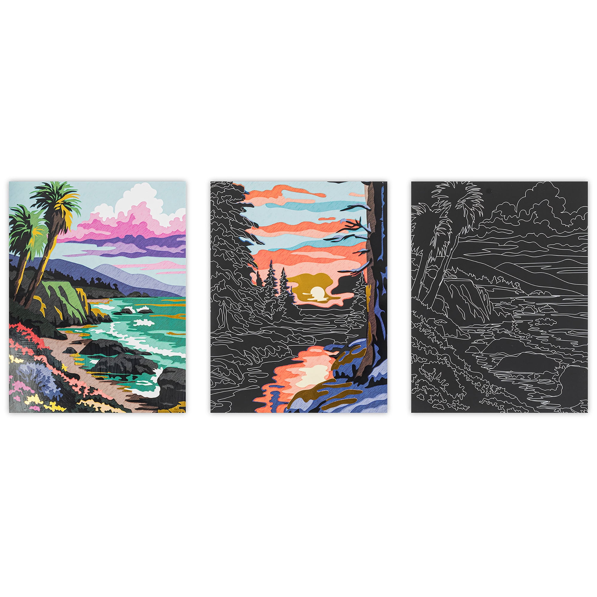 Brea Reese: Scratch Art Paper Pad - Seasonal Landscapes - 6 Designs, Guided Art, Metallic Accents, Dual-Tip Stylus & Brush, 9x12" Pages, Adult Craft