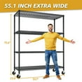 thumbnail image 3 of IVV 4-Tier Wire Shelving Unit on Wheels, Rolling Metal Storage Utility Rack, 2500LBS Capacity, Height Adjustable for Restaurant Garage Pantry Kitchen, 55.12"L x 23.62"W x 75.59"H, Black, 3 of 8