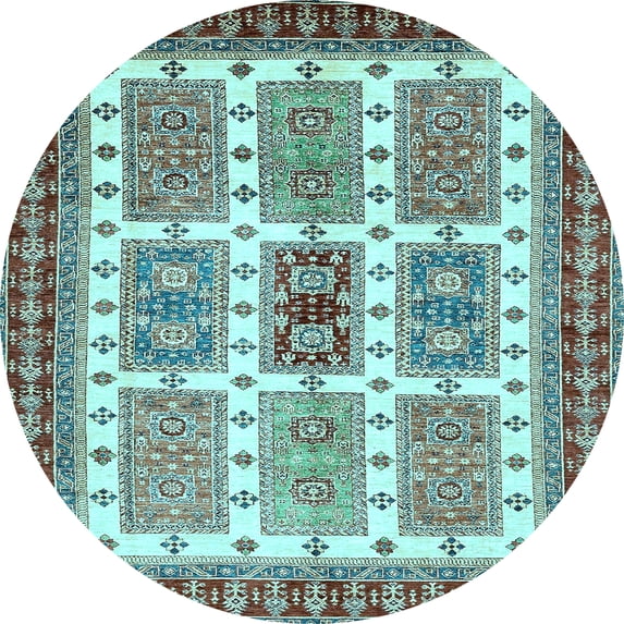 Ahgly Company Indoor Round Abstract Light Blue Modern Area Rugs, 6' Round