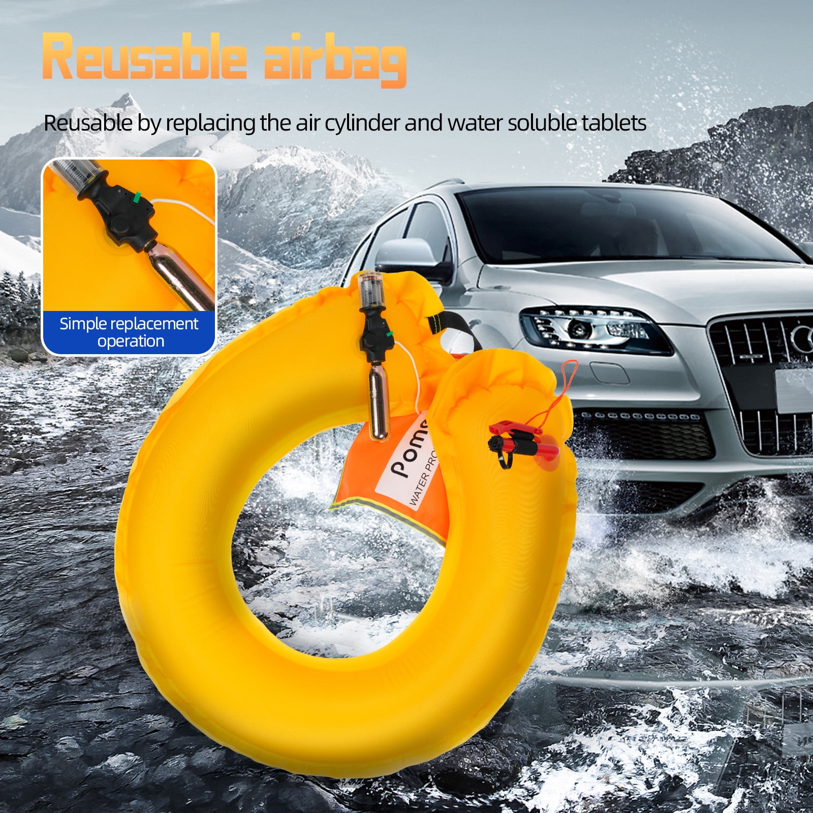 Pomerol Automatic Inflatable Life Buoy, Water-Activated Safety Swimming Ring for Drowning Prevention, Portable Water Rescue Device for Adults and Kids