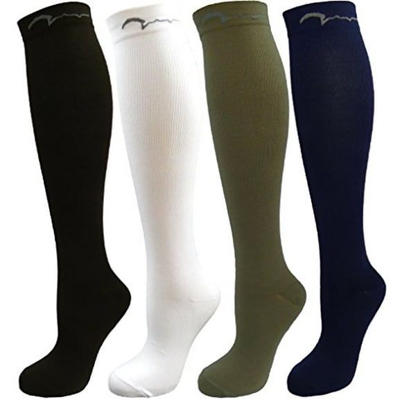 4 Pair Pack Knee-High Youth Graduated Compression Socks Long for Sports, Basketball, Running, Youth Athletics. Boys & Girls Gift Set; Assorted Colors, Small-Fits Ages 4-7