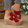 thumbnail image 4 of Rokment Women's Platform Wedge Flip Flops Delicate-Bee Bowknot Fashion Casual Suede Extra Chunky High Heels Slip on Backless Dress Sandals Comfortable Walking Slides Summer Shoes Red Size 9.5, 4 of 6