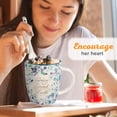 thumbnail image 3 of Christian Art Gifts Coffee and Tea Mug with Ceramic Spoon Set for Women: By Grace You Have Been Saved - Ephesians 2:8 Encouraging Bible Verse for Hot & Cold Beverages, Navy Blue/White Floral, 12 oz., 3 of 6