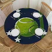 Tennis Sport Star Round Tablecloth with Elastic Fitted Table Cover